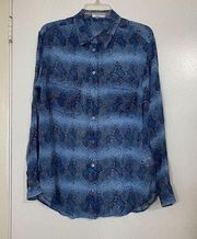 EQUIPMENT FEMME blue python print silk button down collared blouse top Large