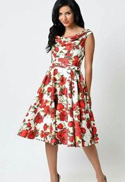 Rose Belted Fleur Swing Dress