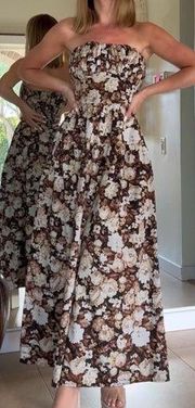 Strapless Drop Waist Smocked Maxi Dress Size Large Floral