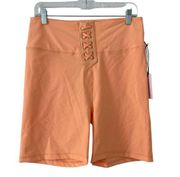 WeWoreWhat Lace-Up High Waisted Biker Shorts Peach Cobbler XL NWT