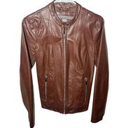 Kenneth Cole Reaction Brown Faux Leather Moto Jacket Size Small