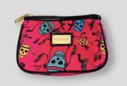 Womens Betsey Johnson Hot Pink Feather Sugar Skulls Skull Zip & Go Makeup Bag