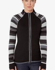 Smartwool Black Grey Dacono Ski Full Zip Stripe Merino Wool Sweater Size Small