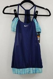 NEW Nike Layered Sport Tankini Swimsuit Set Two Piece Womens Size S Blue