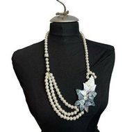 Vintage LEE SANDS - Mother of pearl faux pearl beaded jewelry necklace - tropica