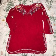 Johnny Was Vanessa Embroidered Blouse in Red