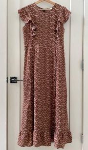 BOHME Maxi Fall Dress Brown Bohemian Viral Ruffled Dress Size L