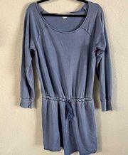 Aerie Womens Romper Shorts Cinch Waist Washed Blue Scoop Off The Shoulder M