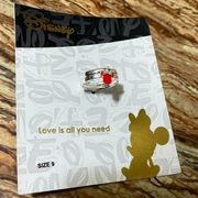 DISNEY Sterling Silver Red Enamel Charm Love is all You Need Minnie Mouse Ring