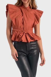 Boutique Rust Flutter Sleeve Top 