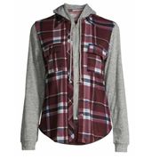 No Boundaries Zip Up Hoodie With Plaid Button Up Flannel Cuff Sleeves