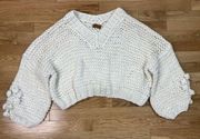 POL Chuncky Knit Crop Pullover Sweater Womens M Ivory V-Neck Long Dolman Sleeve