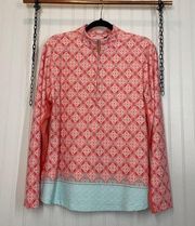 Cabana Life Women’s Coral & Mint Long Sleeve Polo Rash Guard Swim Beach Size XL