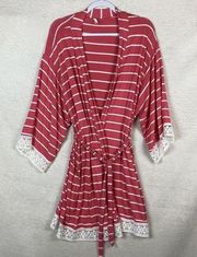 PinkBlush Maternity Size Small Tied Robe Swim Cover Up Lace Trim Pink Striped