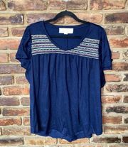 French Laundry Navy Blue Embroidered Short Sleeve Top Women's Size 3X