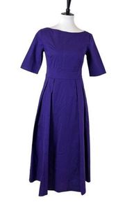 Custom Midi Dress Fit Flare Pockets Boat Neck Royal Purple Women’s 8