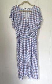 Market & Spruce Plaid Faux Wrap Surplice Midi Dress ~ Cottagecore ~ Size L