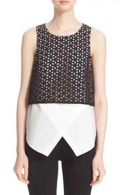 Derek Lam 10 Crosby Black & White Cotton Eyelet Sleeveless Top Blouse SZ 4