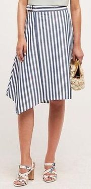 Anthropologie Maeve Sea Stripe Skirt 2 Blue White Asymmetrical Wrap Lined