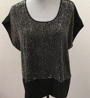 Eileen Fisher  black silk sequin top blouse Size medium M New NWT RARE GORGEOUS