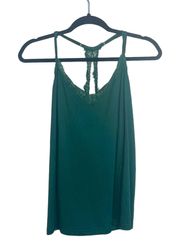 Buckle  Emerald Green Lace Trim Open Keyhole Back Tank Top