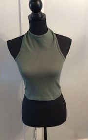 Free People Intimately Dark Green Racer Back Crop Top XS/S Ribbed High Neck