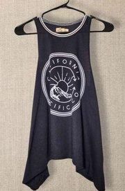 Black Flowy Muscle Tee with White California Pacific Co Print, Women’s -XS-