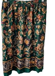 Vintage Paisley Floral Vibrant Green Gold boho luxe Midi Skirt size medium M/8