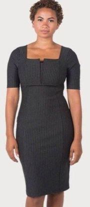 Betabrand Executive Ponte Knit Pinstripe Pencil Dress in Gray