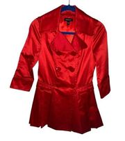 BEBE RED SATIN DOUBLE BREASTED PEPLUM PEACOAT WOMEN SIZE XS 3/4 SLEEVES POCKETS