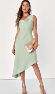 Lulu's Instant Impression Sage Green Asymmetrical Midi Dress