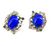 Vintage Judy Lee Costume Art Glass Silver Tone Earrings 15.6g