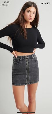 High Rise Zip Up Denim Skirt