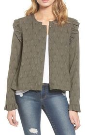 Hinge Ruffle Swing Jacket Women's Sz. Medium (Olive Sarma Deco Geo)