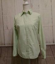 J.Crew Women's Size S Slim Fit Striped Shirt Long sleeve with Botton Down Green