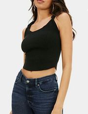 Black Ribbed Knit Cropped Top w/Twisted Strap