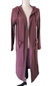 Loveriche Mauve Pink Long Line Hooded Waffle Knit Duster Pockets S