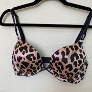 Victoria's Secret 32C Bombshell Bra Miraculous Plunge leopard cheetah Add 2 Cup