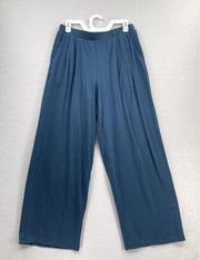 Garnet Hill Pants Womens Medium Blue Wide Leg Pull On Soft Elastic