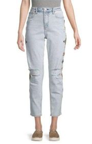 Driftwood Jeans Women’s Gizelle Geometric Embroidered Light Wash Ripped Ankle 29