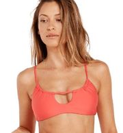 Volcom Juniors’ Simply Seamless Scoop Bikini Top Cut Out Pistol Punch Pink S NWT