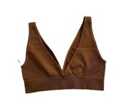 WeWoreWhat V Neck Seamless Bra Top SZ MediumBrown Brunette Ribbed Loungewear BRA