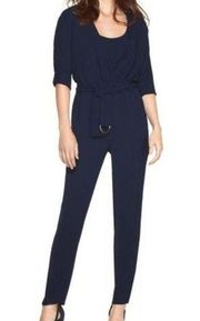 "WHITE HOUSE BLACK MARKET" OFFICER BLUE SURPLICE JUMPSUIT SIZE: 2 NWT $150 NWOT