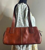 Vintage Fossil Purse Cognac Brown Leather Shoulder Baguette Bag Double Straps