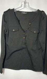 Classic Black Blouse Brown Buttons Size Small