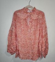 NWT Lemlem Halima Grandfather Animal Print Coral Women Medium Bohemian Blouse