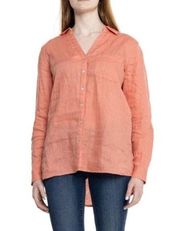 SIGRID OLSEN Button Down Shirt Size Small 100% Linen Orange Melon Casual Light