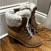 Women’s 8.5 Nine West Penni3 Lace Up Block Heel Shearling Combat Ankle Boots
