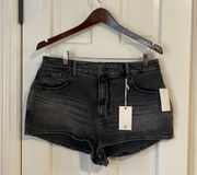 Good American black high waisted jean shorts. Size 12