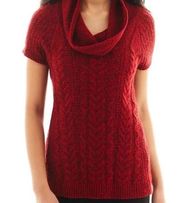 Women’s  Red short Sleeve Cable Knit Tunic Sweater petites medium